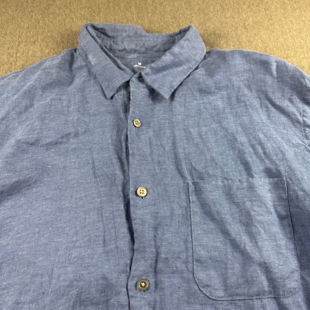 Muji Mens 100% Linen Long Sleeve Button Down Shirt Blue Chambray Size M AC1ZV25S